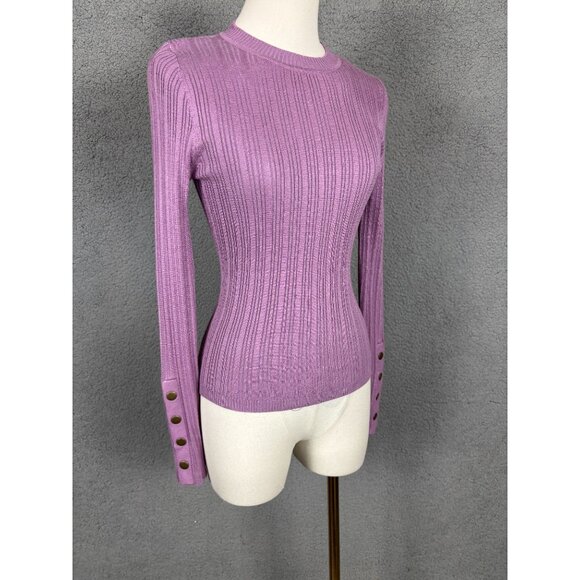 Hooked up by Iot Juniors' Snap-Cuff Ribbed Crewneck Sweater Purple Medium NWT's - Picture 3 of 8